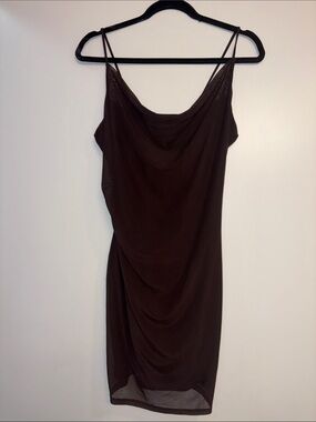 H&M Brown Cowl Neck Slip Mini Dress